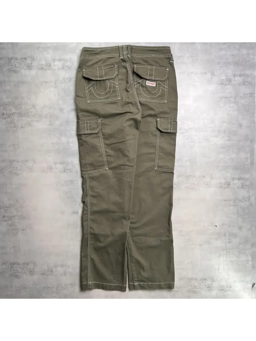 Y2K Olive Green True Religion Grunge Cargo Skater Pants